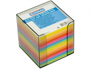 karteczki kolorowe kostka nieklejona w pudeku plastikowym Donau 89x89x89 mm, 7 kolorw neonowych