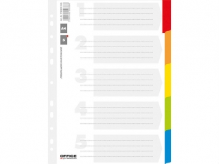 przekadki do segregatora A4 kartonowe Office Products 5 stron, kolorowe z laminowanym indeksem
