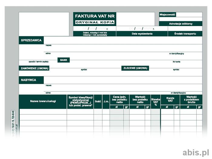 druk samokopiujący faktura VAT pion A4 - Druki, kalendarze, kroniki