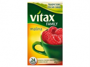 herbata owocowa Vitax Family malina, 24 torebki