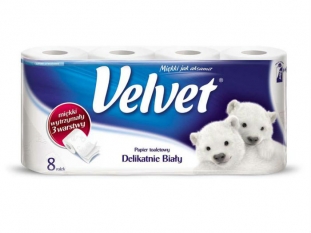 papier toaletowy Velvet Delikatnie Biały, 3-warstwowy 56 szt./worek