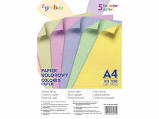 papier do drukarek i kopiarek kolorowy A4 80g Gimboo mix 5 kolorw pastelowych, 100 ark./op.