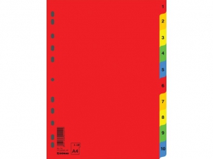 przekadki do segregatora A4 PP numeryczne Donau 1-10, kolorowe