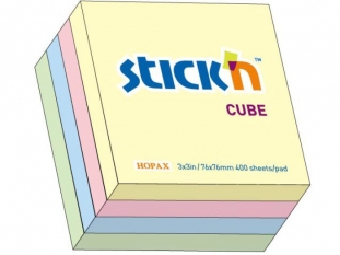 karteczki samoprzylepne Stick'n 76x76 mm, kostka mix 4 kolory pastelowe, 400 kartek