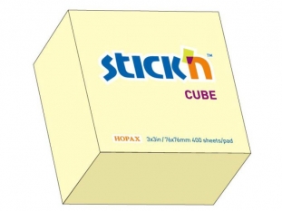 karteczki samoprzylepne Stick'n 76x76 mm, kostka żółta pastelowa, 400 kartek