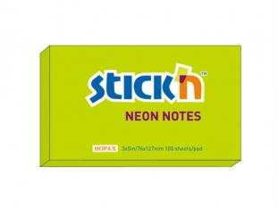 karteczki samoprzylepne Stick'n 127x76 mm, neonowy zielony, 100 kartek