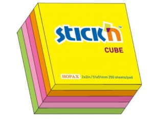 karteczki samoprzylepne Stick'n 50x50 mm, kostka mini mix 5 kolorów neonowych, 250 kartek