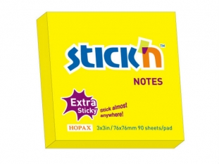 karteczki samoprzylepne Stick'n 76x76 mm, kolory neonowe, 90 kartek 