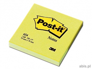 karteczki samoprzylepne 3M Post-it 654 76x76 mm, żółte 100 kartek