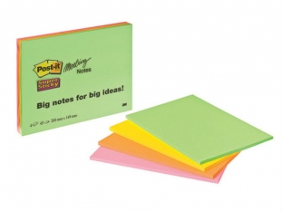 karteczki samoprzylepne 3M Post-it 6845 149x200 mm, Super Sticky, mix kolorów, 45kartek w bloczku, op. 4 bloczki