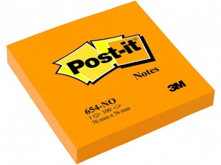 karteczki samoprzylepne 3M Post-it 654N 76x76 mm, pomaraczowe, 100 kartek
