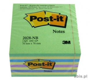 karteczki samoprzylepne 3M Post-it 2028-NB 76x76 mm, kostka niebiesko-zielona 450 kartek