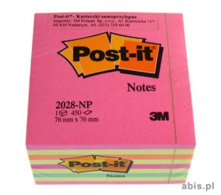 karteczki samoprzylepne 3M Post-it 2028-NP 76x76 mm, kostka rowa 450 kartek 