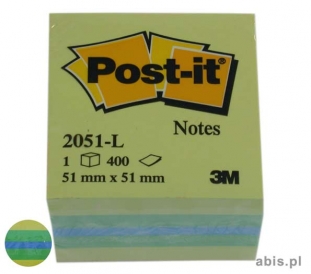 karteczki samoprzylepne 3M Post-it 2051L 51x51 mm, mini kostka cytrynowa 400 kartek