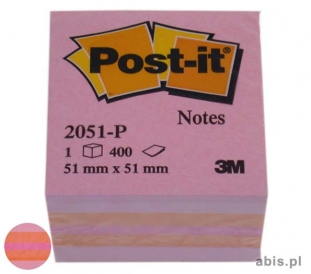 karteczki samoprzylepne 3M Post-it 2051P 51x51 mm, mini kostka rowa 400 kartek