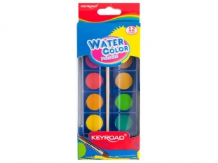farby akwarelowe 12 kolorw wodne Keyroad w pastylkach, zestaw + pdzelek