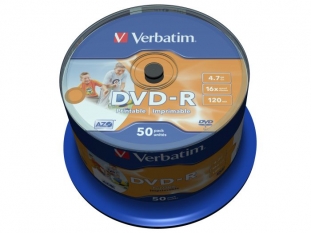 pyty DVD-R Verbatim AZO Wide Inkjet Printable Full, 4,7GB, 16x, cake 50 szt.