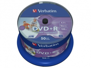 pyty DVD+R Verbatim AZO Wide Inkjet Printable Full, 4,7GB, 16x, cake 50 szt.