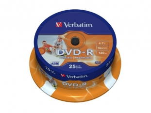 pyty DVD-R Verbatim AZO Wide Inkjet Printable ID Brand, 4,7GB, 16x, cake 25 szt.