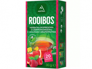 herbata Astra Rooibos ekspresowa z malin i grapefruitem, 20 torebek