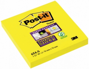 karteczki samoprzylepne 3M Post-it Super Sticky 654-S 76x76 mm, 90 kartek, żółte
