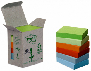 karteczki samoprzylepne 3M Post-it 653-1GB 38x51mm, ekologiczne, mix kolorw, 6x100 kartek