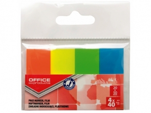 zakadki indeksujce samoprzylepne Office Products PP, 20x50 mm, zawieszka, mix kolorw neonowych, 4x40 kartek