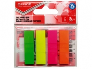 zakadki indeksujce samoprzylepne Office Products PP, 12x43 mm, zawieszka, mix kolorw neonowych, 4x35 kartek