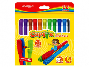 flamastry szkolne Keyroad Capfix Markers zmywalne, mix kolorw, 12szt.