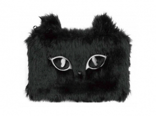 pirnik-saszetka MEMORIS Fluffy Cat, wochata, na suwak, czarna