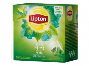 herbata zielona z mit, Green Tea Mint Lipton, piramidki, 20 torebek