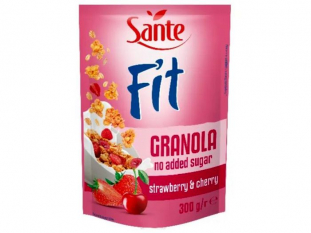 płatki śniadaniowe Sante fit granola, truskawkowo-wiśniowe, bez dodatku cukru 300g  