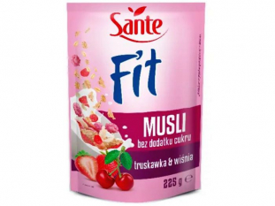 płatki śniadaniowe Sante fit, truskawkowo-wiśniowe, bez dodatku cukru 225g  