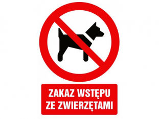 piktogram, znak TDC, zakaz wstpu ze zwierztami, na pycie PCV