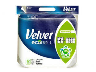 papier toaletowy Velvet Delikatnie Biay ecoRoll, 3-warstwowy, 300 listkw, 4 szt./op.