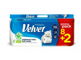 papier toaletowy Velvet Delikatnie Biay, 3-warstwowy, celuloza, biay,  8+2 szt./op