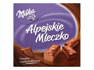 czekoladki bombonierka Alpejskie mleczko Milka o smaku czekoladowym 330g