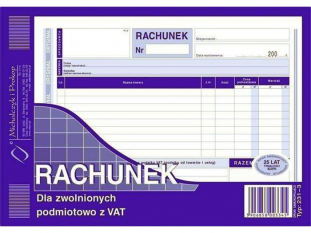 rachunek dla zwolnionych podmiotowo z VAT (poziom) 231-3  Michalczyk&Prokop A5 80 kartek