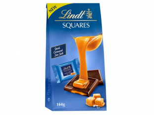 ciemne czekoladki z nadzieniem karmelowym i sol Lindt Squares 144g