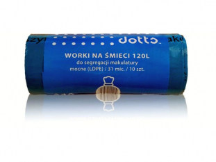 worki na mieci 120l Dotts do segregacji makulatury, mocne LDPE, niebieskie, 10 szt./rol.