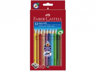 kredki owkowe Faber Castell Grip Jumbo, trjcienne, 110912, 12 kolorw + temperwka