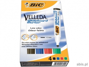 marker do tablic suchocieralnych whiteboard Bic Velleda ECO 1701 W/B, okrga kocwka, komplet 4 kolory