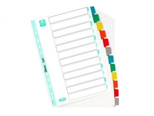 przekładki do segregatora A4 Maxi kartonowe Elba Mylar, 12 stron, białe z kolorowymi indeksami