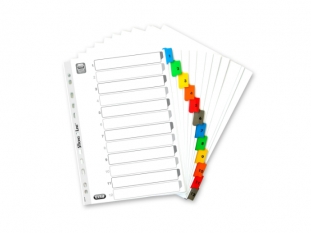 przekładki do segregatora A4 kartonowe numeryczne Elba Mylar, 1-12, białe z kolorowymi indeksami