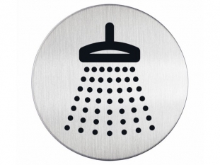 tabliczka samoprzylepna Durable srebrna, stalowa, okrga, rednica 83 mm, symbol Prysznic