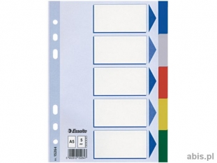 przekładki do segregatora A5 PP Esselte 5 kart z PVC 5 kolorów