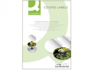 etykiety na płyty CD / DVD samoprzylepne białe Q-Connect okrągłe 117 mm, ark.A4 2x1, 25 ark./op.