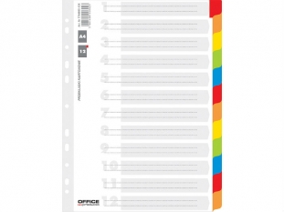 przekadki do segregatora A4 kartonowe Office Products 12 stron, kolorowe z laminowanym indeksem