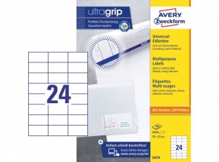 etykiety samoprzylepne uniwersalne białe Avery Zweckform 3474 papierowe 70x37 mm, ark. A4 3x8, 100 ark./op.