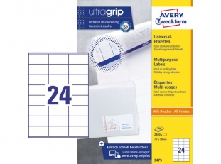 etykiety samoprzylepne uniwersalne białe Avery Zweckform 3475 papierowe 70x36 mm, ark. A4 3x8, 100 ark./op.